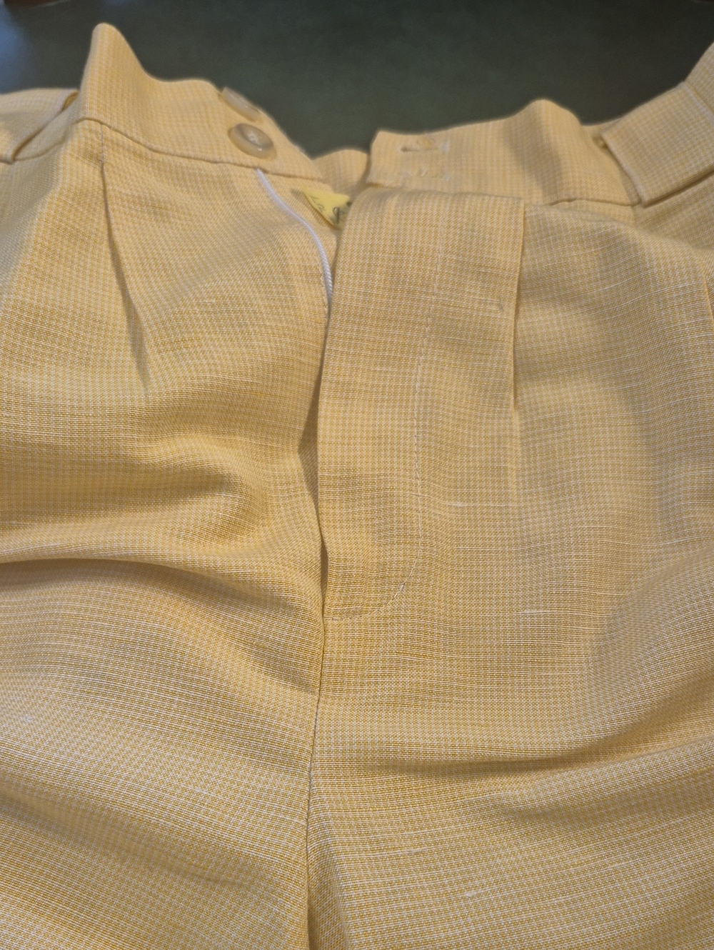 High-Waist Linen Textured Yellow Shorts